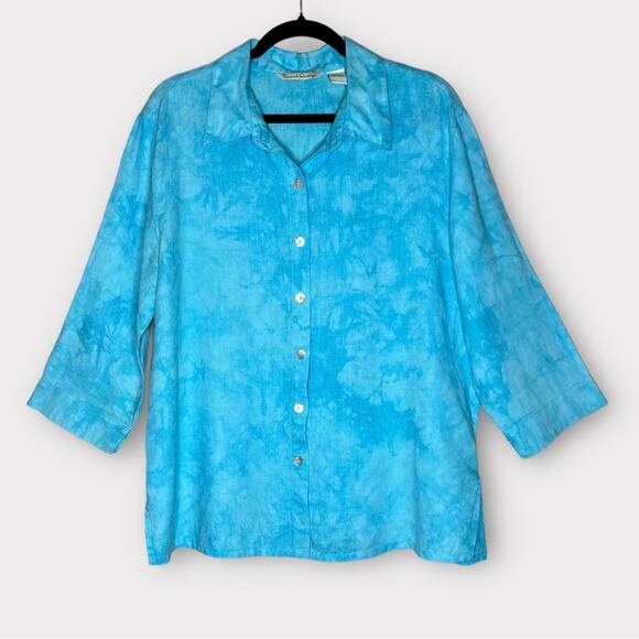 French Laundry Linen Button Down Shirt Size L Blue Relaxed Beachy Lagenlook - Picture 1 of 6